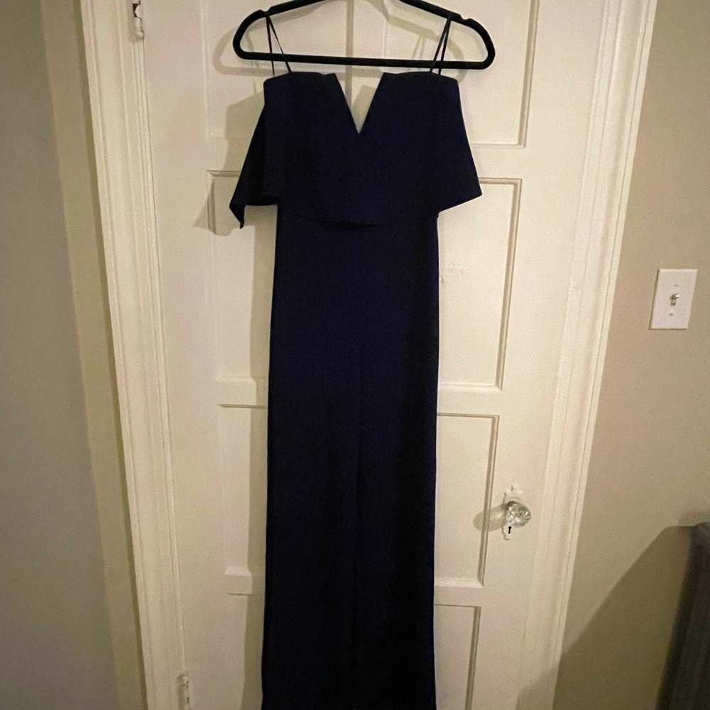 Navy strapless jumpsuit